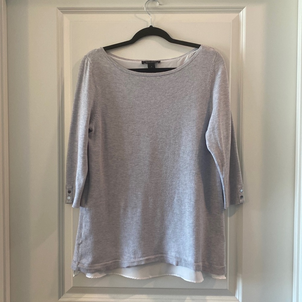 White House Black Market Women’s Gray Sweater 3/4 Sleeve Split Back Slit